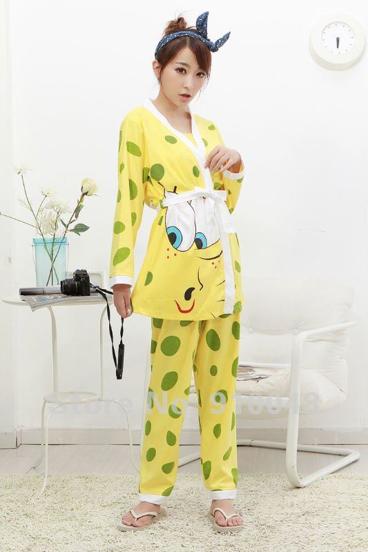 ladies pajamas set/ 3-piece set cotton knit  nightwear / catoon pajamas / 4 colour/set/ wholesale & retail / free shippping