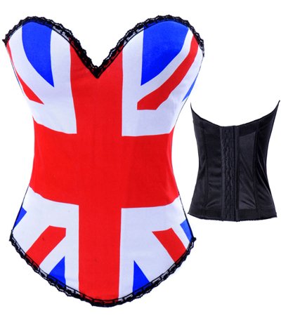 ladies sexy corset in satin  ( size s-2xl ) Y6280   England flag in white and red------ in extensive cotton