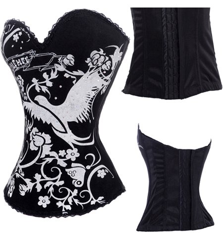 ladies sexy corset in satin  ( size s-2xl ) Y6280  many color available white+black  birds design ------ good quality &&&&&