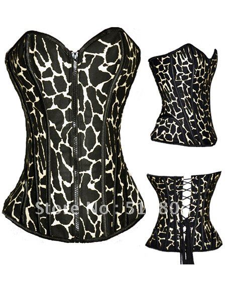 Ladies Sexy Leopard Corset, White, Rose Red, Yellow Lingerie,Clubwear,Steel Boned Bustier, Gothic Fashion Body Shaper