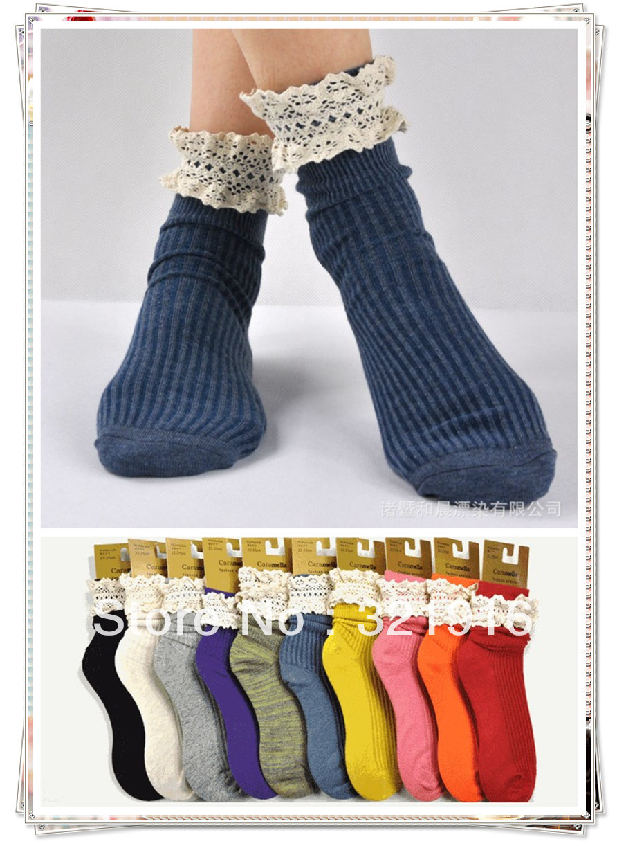 ladies socks with lace  free shipping  hot  selling  1  lot  12  prs mix  colours  cotton socks   fashion socks