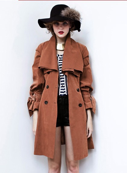 Ladies Spring/Autumn Chic Double-breasted Puff Sleeve Trench Coat US 4-12