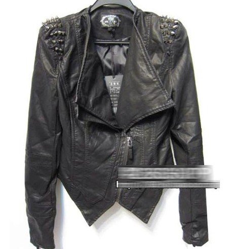 LADIES Strong Spike Studded Shoulder Synthetic leather motorcycle bicycle jacket