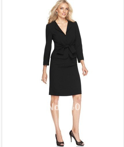 Ladies Suit  Brand Suit  Three Quarter Sleeve Tie Front Jacket & Pencil Skirt  Accetp Custom Women Suit  687