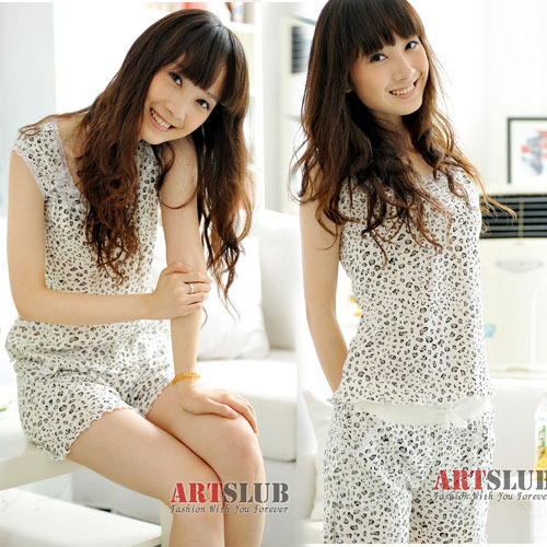 Ladies' summer spaghetti strap cotton vest shorts lady's sleepwear lounge pajamas set