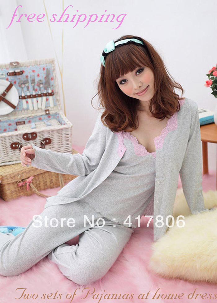 Ladies two piece sleepwear home clothes Cotton sleepwear home clothes Split pajamas   Strap pajamas