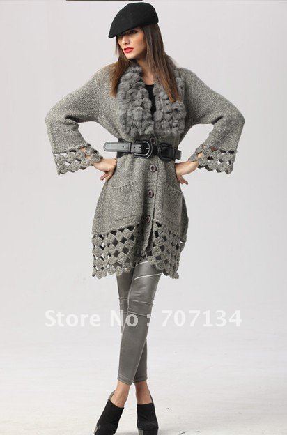 Ladies Winter Wool Cardigan Sweater Coat Rabbit Fur Collar Jacket Women 2012 coat