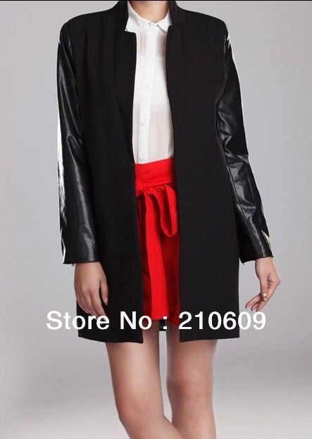 ladies wool pu leather sleeve  two colors coat