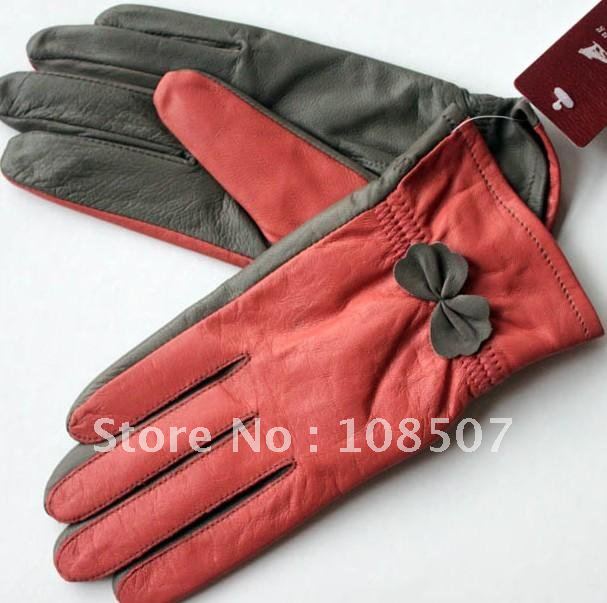 lady and momen'' hot sale butterfly genuine sheep leather gloves 10pairs/lot black free shipping