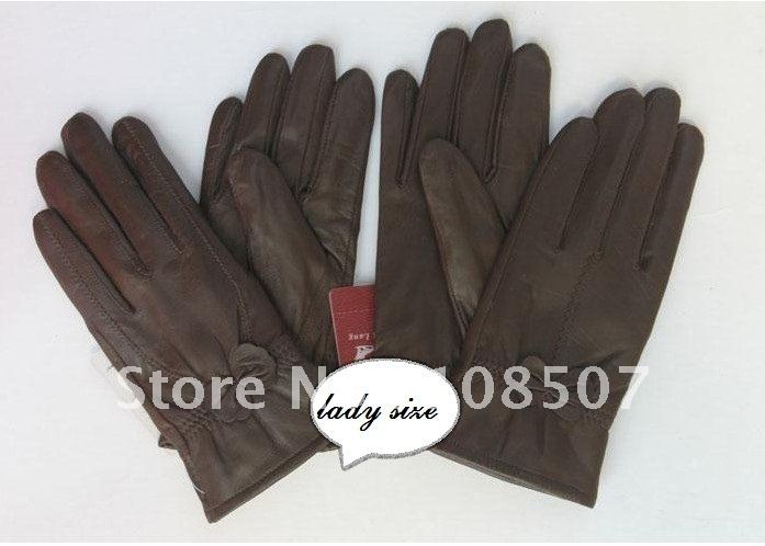 lady and momen'' hot sale genuine cow leather gloves 10pairs/lot brown free shipping