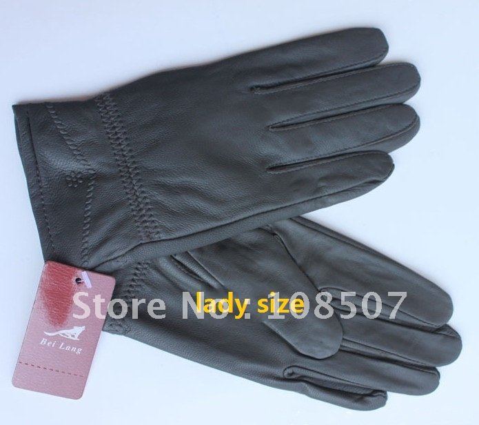 lady and momen'' hot sale genuine sheep leather gloves 10pairs/lot black free shipping