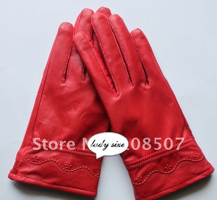 lady and women'' hot sale genuine butterfly sheep leather gloves 10pairs/lot red free shipping