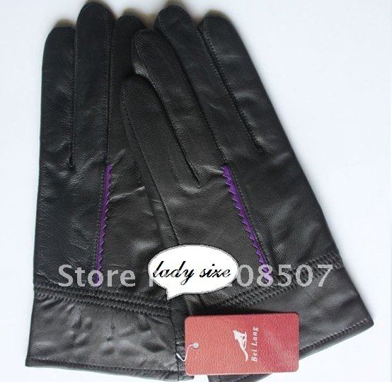 lady and women'' hot sale genuine sheep leather gloves 10pairs/lot black free shipping