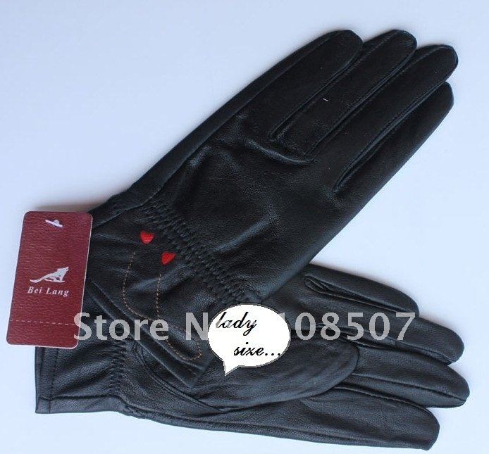 lady and women'' hot sale genuine sheep leather gloves 10pairs/lot black free shipping