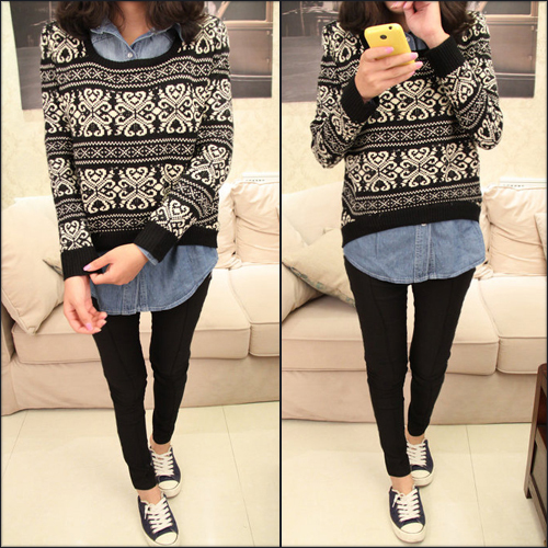 Lady Asymmetric Christmas Snowflake Knitted Pullover Jumper Sweater Knitwear New[040453]