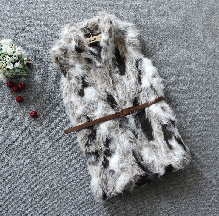 Lady fashion faux fur belt section wool vest vest mj-086