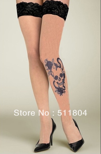 Lady Fashion Skull Doodle Lace Stocking (2pcs/ Lot) NA7767