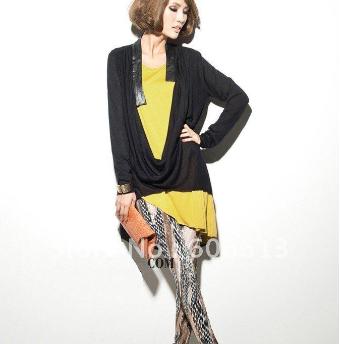 Lady Fashion Tides Leisure Long Sleeves T-Shirt Western Style Cardigan Coat +Vest Free Shipping