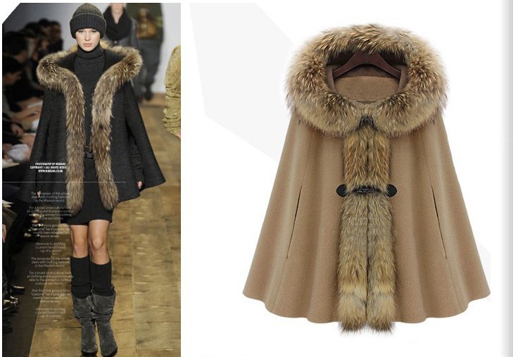 Lady fur cloak wool coat quality ladies woolen cloak cashmere coat