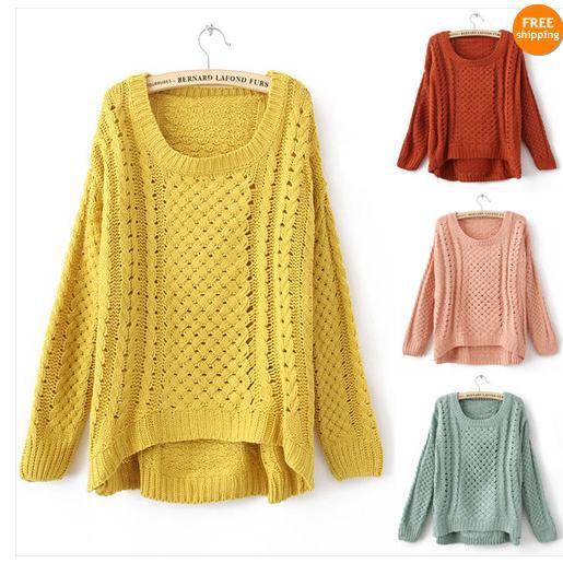 Lady Round Neck Hollow Knitted Pullover Jumper Casual Loose Sweater Knitwear long sleeve  asymmetric coat