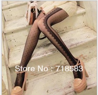 Lady Tights Black and white tights side lace Little Palace retro jacquard backing stockings Free Shipping