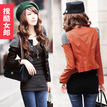 Lady women's 2012 autumn and winter leather clothing female short design slim PU clothing plus size short jacket