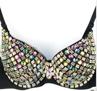 ladygaga  DS night singer stage performances in Europe and America clothing punk Fancy coloured diamond bikini bra