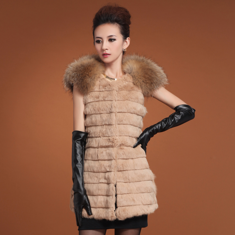 Ladyies' Real Rabbit Fur Vest Long Waistcoat Free shipping TF081