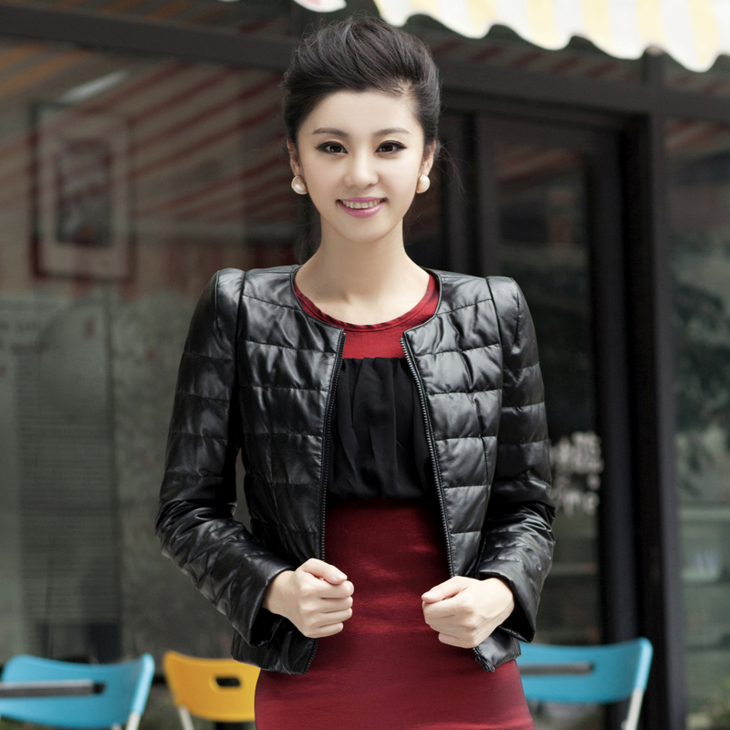 Lafon 2012 o-neck genuine sheepskin leather down coat female leather clothing outerwear j136