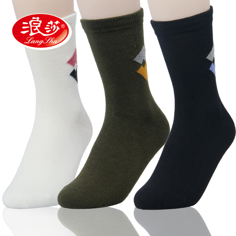 LANGSHA combed cotton socks winter dimond plaid 078070