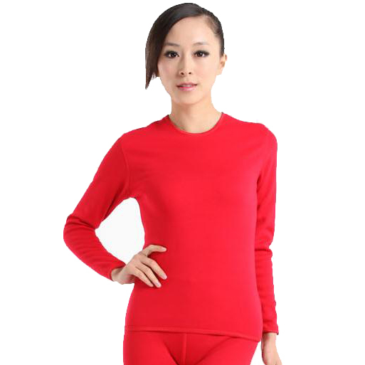 LANGSHA plus velvet thickening cotton women's fashion o-neck solid color thermal underwear set