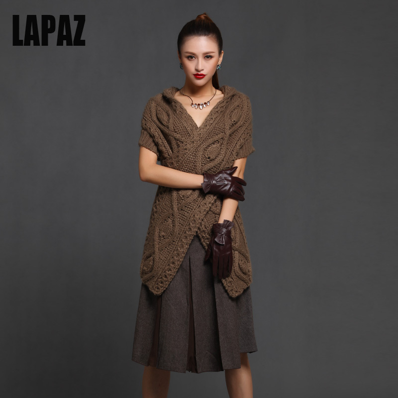 Lapaz fashion V-neck thickening twisted pullover medium-long sweater outerwear sweater female coffee