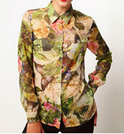 LAPEL FLORAL PRINTS LONG SLEEVE SHIRT BLOUSE 3723