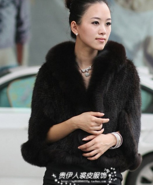 Large fox fur mink fur coat marten overcoat mink cape outerwear coffee