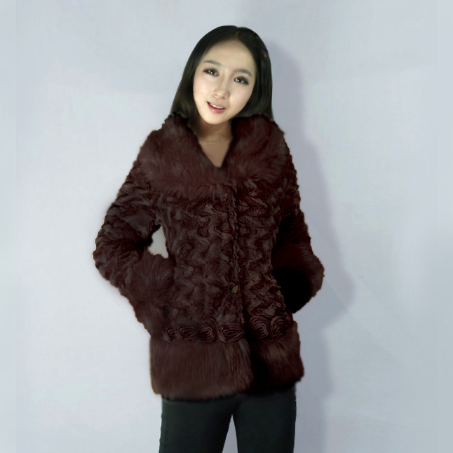 Large fur collar fur coat three-dimensional rose slim thermal faux fur outerwear cotton-padded jacket