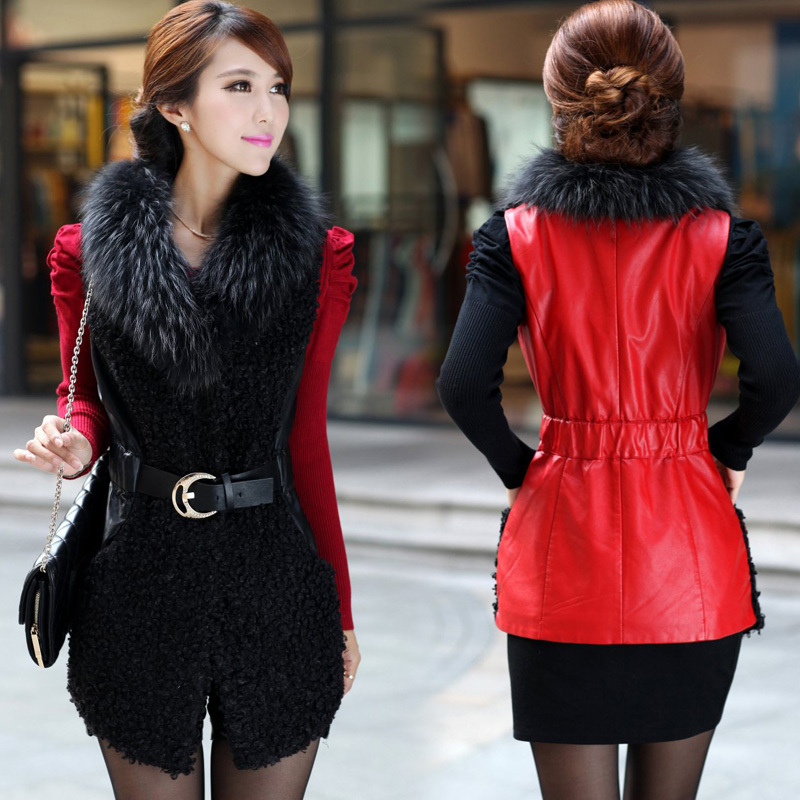 Large fur collar leather clothing outerwear winter women's thickening fur collar outerwear leather clothing fashion elegant