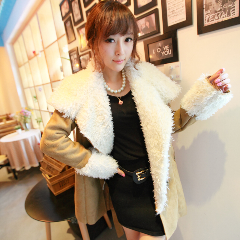 Large lapel berber fleece velvet leather overcoat fashion fur one piece w2436