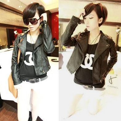 Large lapel short design leather clothing outerwear 7919 free shipping