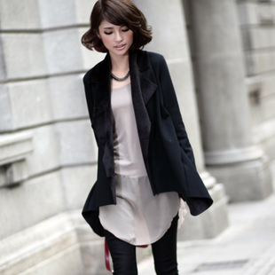 Large lapel solid color irregular slim medium-long female spring cardigan overcoat