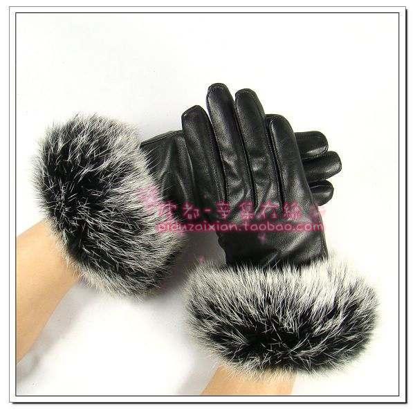 Large rabbit fur genuine leather repair women's genuine leather thermal gloves motorcycle electric bicycle ride gloves