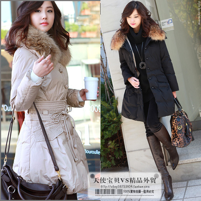 Large raccoon fur medium-long down coat/ white duck down Women/Free shipping(express)Women's down jacket/Clothes