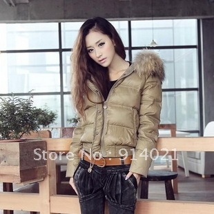 Large raccoon fur short design Women down coat outerwear,ultimate black and fashion champagne colors