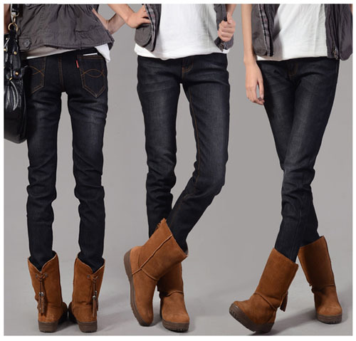 Large Size Female Upset Velvet Jeans Cultivate one's Morality Long Style Slim Feet Pencil Bootcut WF12120505