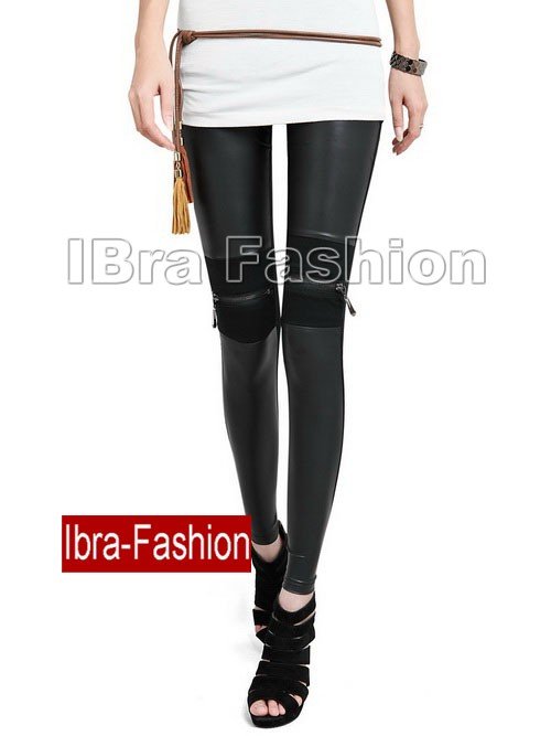 Lastest Fashion Woman's Zippers Punk tights Pants ladies' Faux Leather cotton joint long Leggings pantyhose Trousers Free Ship