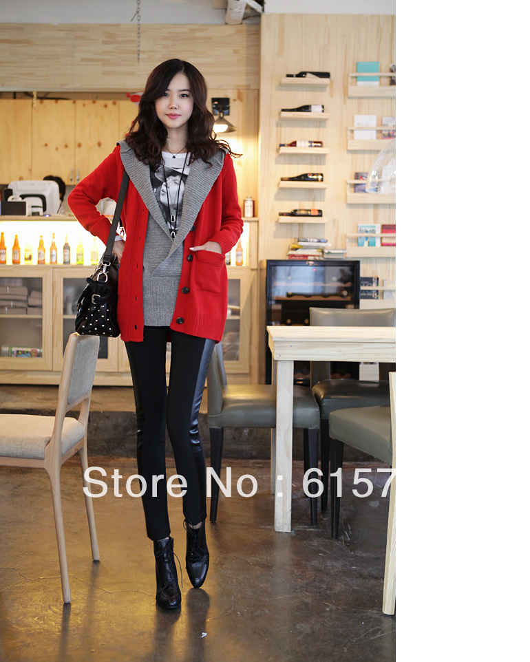 Latest Korean version of the fall and winter the pantyhose; stitching side imitation leather bound feet pencil pants