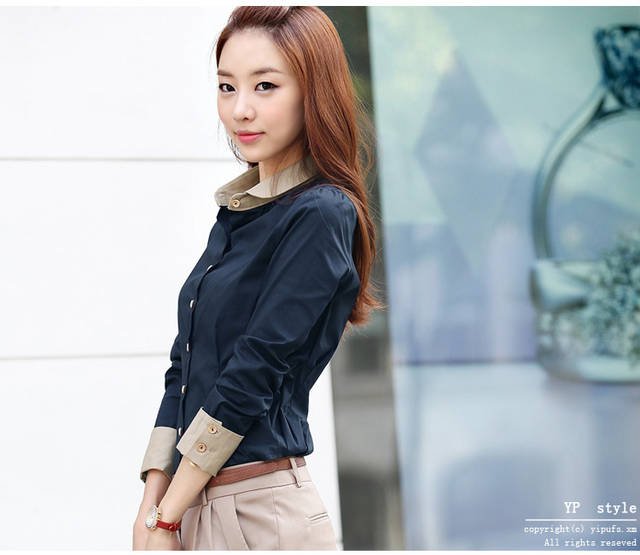 latest model  autumn professional women's autumn outfit doll collar woman seven points sleeve shirts Free shipping