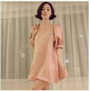 Leather 2013 maternity dress pink noble puff sleeve lantern sleeve maternity loose one-piece dress maternity