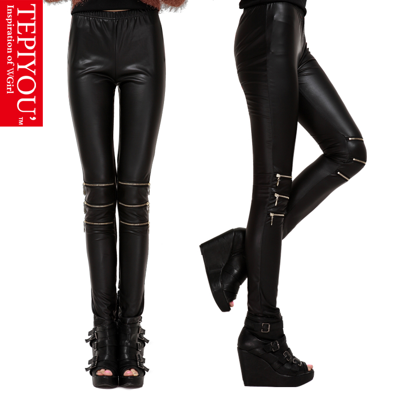 Leather 2013 spring female faux leather pants basic tight