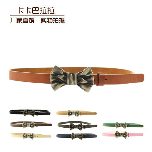 Leather bow buckle candy color strap 9 belt female