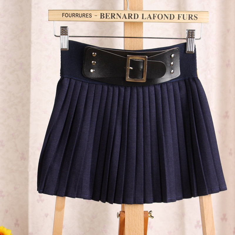 Leather buckle on belt decoration elastic waist pleated skirt short skirt bust skirt 2012 autumn new arrival women's